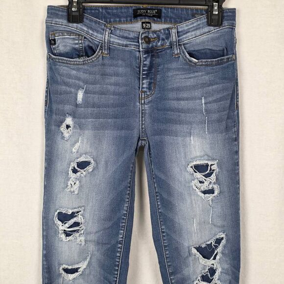 Judy Blue Skinny Fit Jeans 9/29 Distressed Frayed Hem - Picture 2 of 12